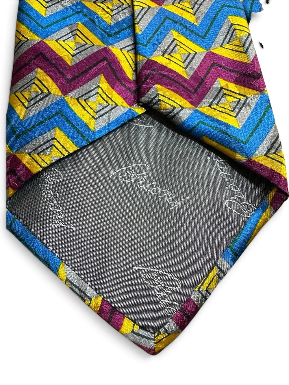 Brioni Chevron Tie in Blue, Yellow & Purple